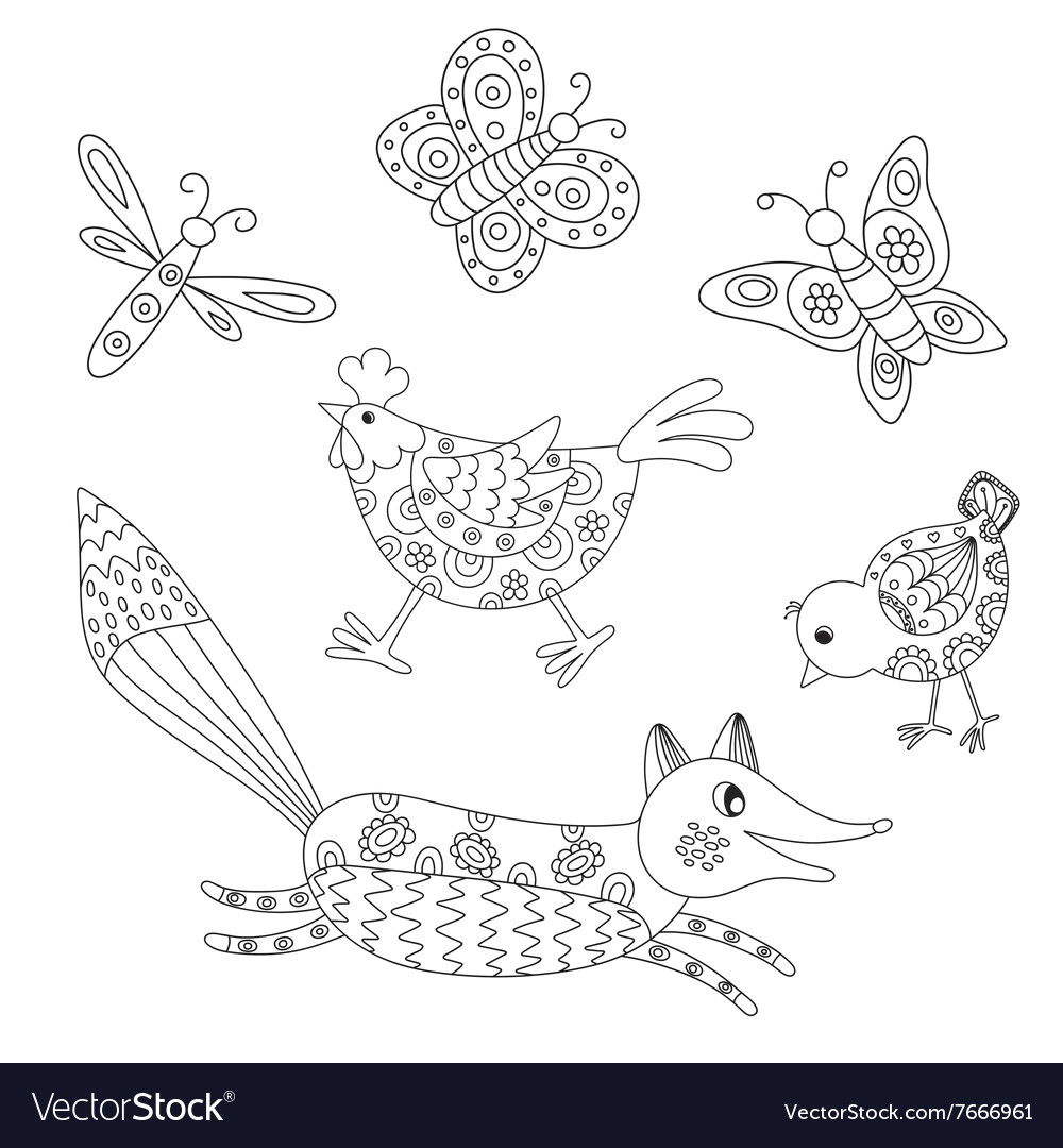 set of outlined hand drawn animals vector 7666961 jpg