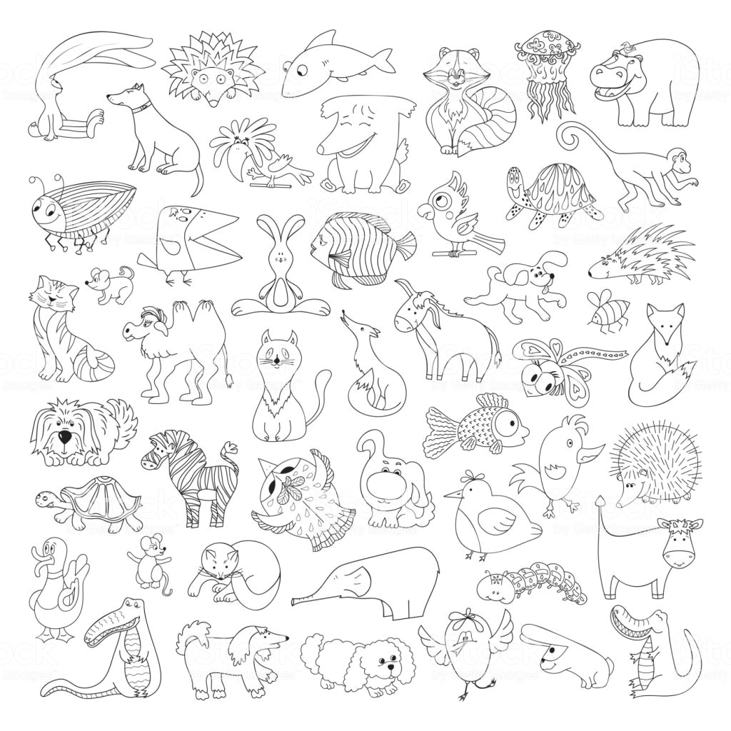 big vector set of funny wild animals and pets coloring page for kids vector id975294986