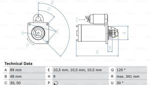 Drawing 4.0 Mercedes 711 T2 4 0d Starter Motor 86 to 94 Bosch A0031518601