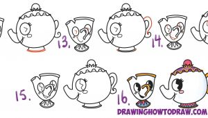 Drawing 7 Steps How to Draw Cute Kawaii Chibi Mrs Potts and Chip From Beauty and