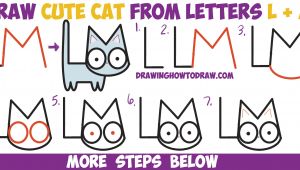 Drawing A Cat with Letters How to Draw A Cute Cartoon Kitten From Letters L M Easy Step by