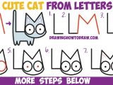 Drawing A Cute Kitten How to Draw A Cute Cartoon Kitten From Letters L M Easy Step by