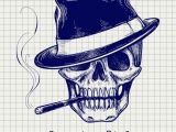 Drawing A Skull In Illustrator Sketch Of Gangster Skull Vector with Hat and Cigarette Download A