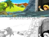 Drawing Cartoon Mountains Cartoon Scene Happy King Od Prince Stock Illustration 1017491254