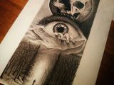 Drawing Eye Skull Creepy forest Tattoo Idea Man In the forest with Creepy Eye and