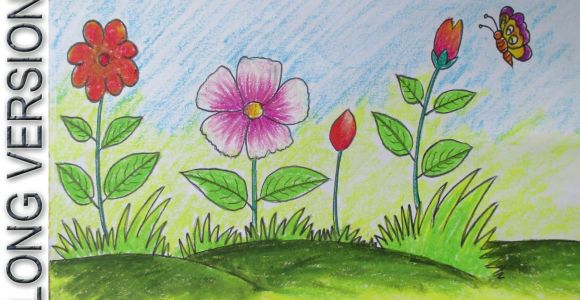 Drawing Flowers Year 1 How to Draw A Scenery with Flowers for Kids Long Version Youtube
