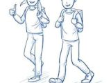 Drawing Girl Hands Happy School Boy and Girl Showing Thumb Up with Speech