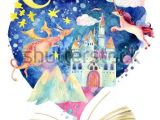 Drawing Hands From Imagination Watercolor Open Book with Magic World the Fairy Tale World In One