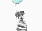 Drawing Of A Balloon Dog Pup with His Blue Balloon Canvas Art Draw Nursery Art Baby