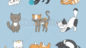 Drawing Of A Cartoon Kitten Hand Drawing Cute Cats Vector Kitty Collection Animal Kitty Od Set
