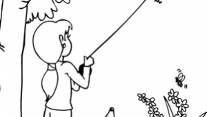 Drawing Of A Girl Flying A Kite Color the Kite Flying Scene Kids Paintings Kite Coloring Pages