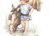 Drawing Of A Girl On A Horse Artist Signed Nina S Printed Postcard Ww1 Girl with Horse 1917