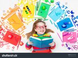 Drawing Of A Girl Studying Little Girl School Supplies Books Drawing Stock Photo Edit now