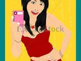 Drawing Of A Girl Taking A Selfie Sexy Girl Cute Girl Taking Self Shot Picture On Retro Stock