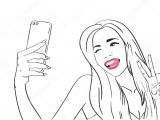 Drawing Of A Girl Taking A Selfie Sketch Girl Take Selfie Photo On Cell Smart Phone Grafika