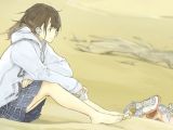 Drawing Of A Girl with Earphones originals Anime Girl with Headphones Sitting On the Beach Wallpaper