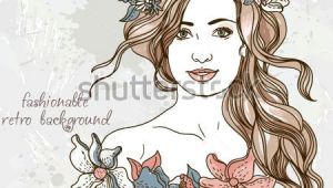 Drawing Of A Girl with Flowers In Her Hair Beautiful Girl with A Wreath In Her Hair Background to the Girl and
