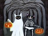Drawing Of A Halloween Cat In the Woods Holidays Halloween Halloween Halloween Art