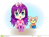 Drawing Of A Little Girl Cartoon Little Girl with Teddy Bear Stock Vector Illustration Of Drawing