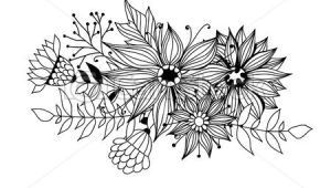 Drawing Of Flowers and Leaves Doodle Bouquet Od Flowers and Leaves On White Background Template