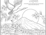 Drawing Of Flowers with Birds Japanese Landscape with Mount Fuji and Tradition Flowers and
