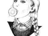 Drawing Of Girl Blowing A Kiss Drawing Of A Girl with A Braid Blowing A Bubble with Bubble Gum Art