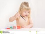 Drawing Of Girl Brushing Teeth Adorable Baby Drawing with Paints On Paper Stock Image Image Of