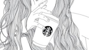 Drawing Of Girl In Black and White Art Black White Drawing Girl Outlines Starbucks Image