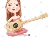 Drawing Of Girl Playing Guitar Young Beautiful Woman Playing Guitar Musmucical Stock Vector