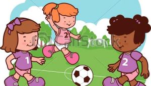 Drawing Of Girl Playing soccer Girls Playing soccer Little Girls Play Football On the Playing Field