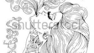 Drawing Of Girl Vaping Vector Hand Drawn In Profile Sexy Tattooed Woman with Long Hair Let