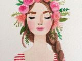 Drawing Of Girl with Flower Crown Flower Crown Girl Watercolor Painting Paintings Other Artwork In