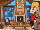 Drawing Room Cartoon Images A Woman Looking Happy and Wood Cabin Living Room Background