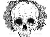 Drawing Skulls Tutorial Human Skull Hand Drawn Tattoo Style with Flowers Vector Eps