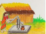 Drawings Hands Youtube How to Draw A Village Scenery Of Woman Taking Water From Tube Well