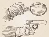 Drawings Of Hands Holding Guns Hands Holding Magnifier and Gun Zdja Cie Stockowe A C Sentavio 83132230