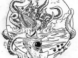 Drawings Of Monster Eyes Kracken attack Square Sail Ship Monster Sea Ship Ocean Water