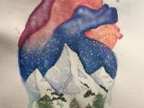 Drawings Of Mountain Flowers Anatomical Heart and Winter Mountain Landscape Watercolor Painting