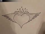 Easy Drawing Love Hearts How to Draw A Heart with Wings and Flames Youtube