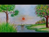 Easy Drawing Of Winter Season How to Draw Spring Season Scenery Step by Step with Oil Pastel