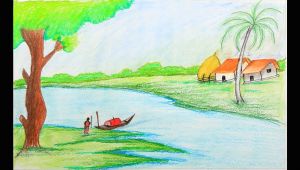 Easy Drawing Village Scene How to Draw A Village Scenery Step by Step with Oil Pastel Easy
