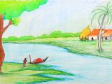 Easy Landscape Drawings Step by Step How to Draw A Village Scenery Step by Step with Oil Pastel Easy