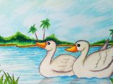 Easy Landscape Drawings Step by Step How to Draw Easy Scenery with Duck Step by Step Easy Draw Youtube