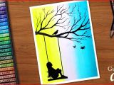 Easy Oil Pastel Drawing for Beginners Step by Step Girl On Swing with Birds Drawing for Beginners with Oil