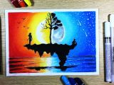 Easy Oil Pastel Drawing for Beginners Step by Step How to Draw Sunset Ft Moonlight Scenery with Oil Pastel Step