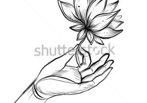 Flower Motifs Drawing Lord Buddha S Hand Holding Lotus Flower isolated Vector