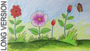 Flowers Garden Drawing Easy How to Draw A Scenery with Flowers for Kids Long Version Youtube
