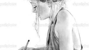 Girl Simple Drawing Girl Drawings Pencil Drawing Of Girl Writing Drawing