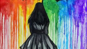 Girl Walking Drawing Walk Away Umbrella Art Rainbow Art Art Projects