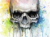 Skull Drawing Canvas Skull Watercolor Print Rainbow Skull Wall Art Skull Decor Colorful